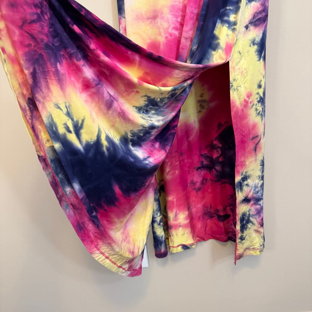 Nina Leonard Tie Dye Maxi Tank Dress L Petite Sleeveless Slit Stretch Summer - Picture 5 of 7